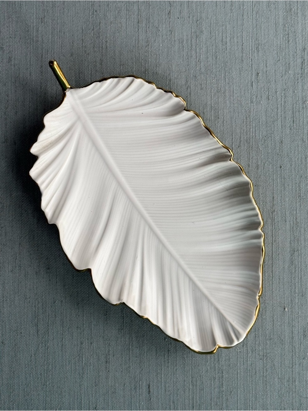 Threshold White Porcelain Leaf Platter with Gold Trim | Decorative Serving Dish